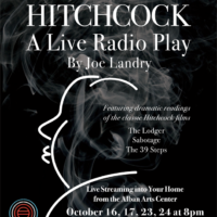 Theater poster for the Alban Arts Center production of Vintage Hitchcock