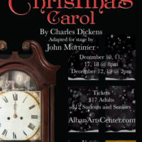 Theater poster for the Alban Arts Center production of A Christmas Carol